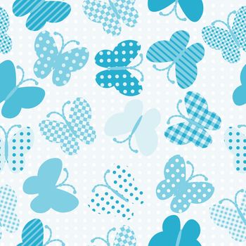 Blue patterned butterflies seamless pattern