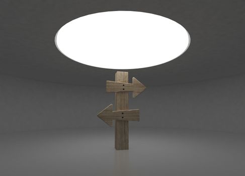 3d white interior inside a cylinder with two ways arrow in the middle.