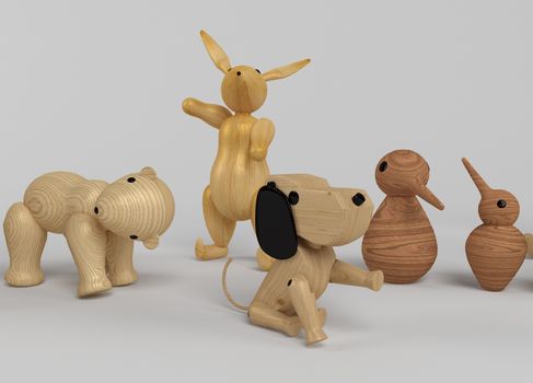 wooden Toys selection Computer generated 3D illustration