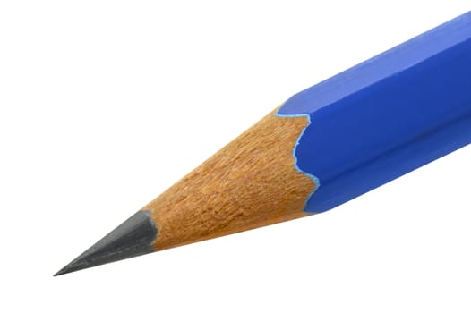 Sharp blue wooden pencil isolated with path on white background.