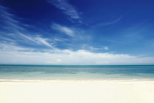 View of nice  blue ocean  and  white   beach