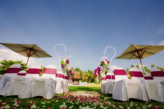 fragment like view of nice chairs ready for wedding ceremony