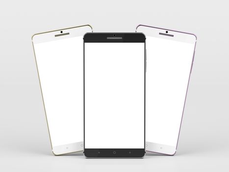 Smartphones with different colors with blank white screens 