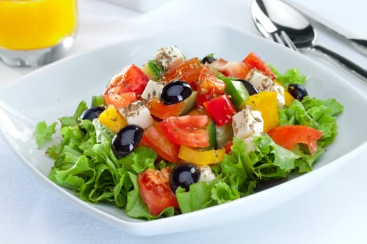 close up view of nice  vegetable salad  on white back