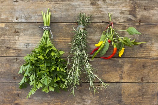 Bunch of herbs hanging for drying