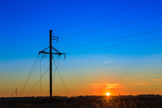 power line at sunset in the evening