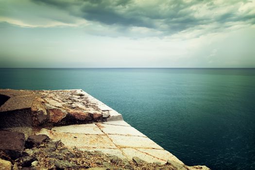 View over stormy sea and clouds. Mediterranean nature.