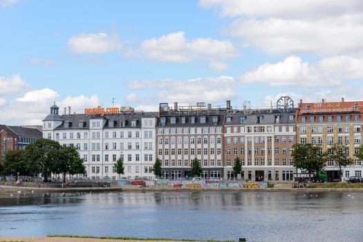 Copenhagen, Denmark - August 05, 2015 : the lakes in Copenhagen, Denmark is a row of 3 rectangular lakes curving around the western margin of the City centre, forming one the oldest and most distinctive features of the city's topography. The paths around them are popular with strollers and runners. Copenhagen, Denmark.