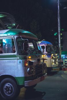 Vintage HIno buses still in operation as public transportaion in Yangon, Myanmar.
