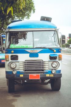 Vintage HIno buses still in operation as public transportaion in Yangon, Myanmar.