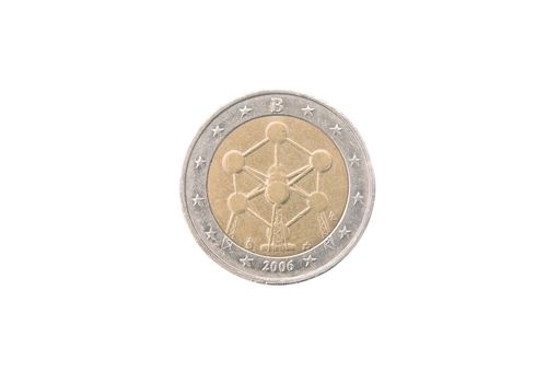 Commemorative 2 euro coin of Belgium minted in 2006 isolated on white