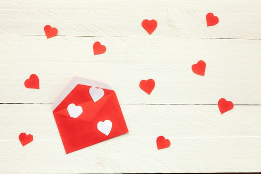 Red develope and black and white hearts on white background