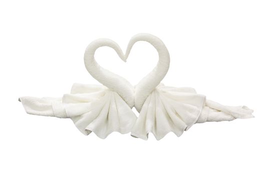 towel folded in swan shape on white background