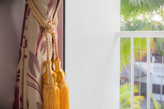 Luxury curtain and tassel with outside view terrace