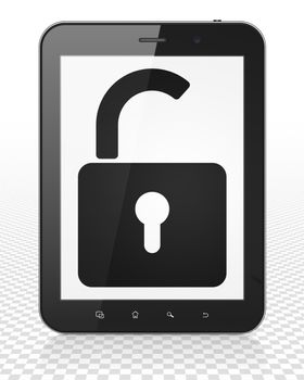 Information concept: Tablet Pc Computer with black Opened Padlock icon on display