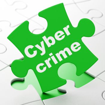 Privacy concept: Cyber Crime on Green puzzle pieces background, 3d render