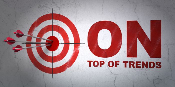 Success business concept: arrows hitting the center of target, Red On Top of trends on wall background