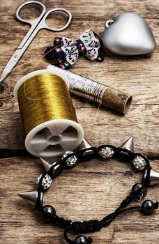 set beads,thread and bobbins for needlework