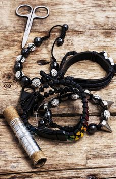 set beads,thread and bobbins for needlework