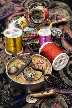 set beads,thread and bobbins for needlework