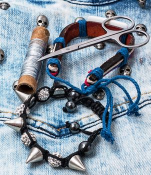 set beads,thread and bobbins for needlework