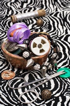 set beads,thread and bobbins for needlework