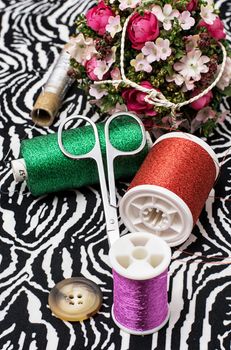 set beads,thread and bobbins for needlework