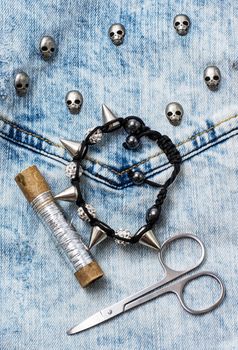 set beads,thread and bobbins for needlework