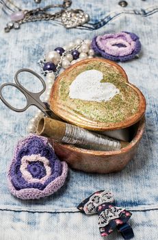 set beads,thread and bobbins for needlework