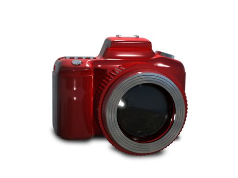 Illustration red camera on a white background