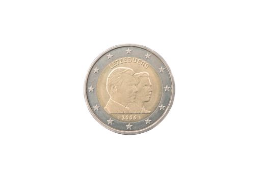 Commemorative 2 euro coin of Luxembourg minted in 2006 isolated on white