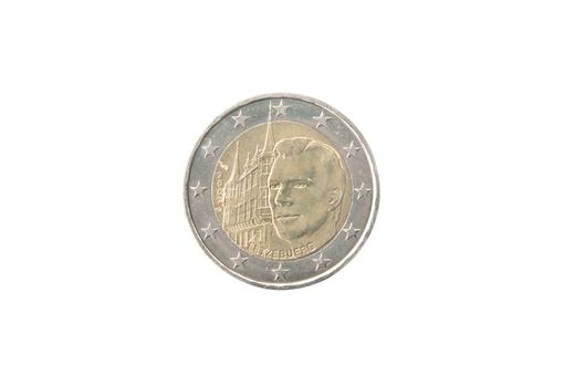 Commemorative 2 euro coin of Luxembourg minted in 2007 isolated on white