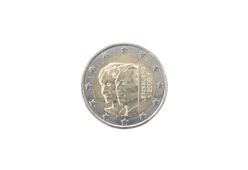 Commemorative 2 euro coin of Luxembourg minted in 2009 isolated on white