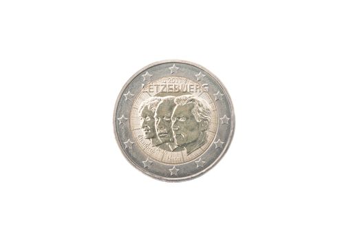 Commemorative 2 euro coin of Luxembourg minted in 2011 isolated on white