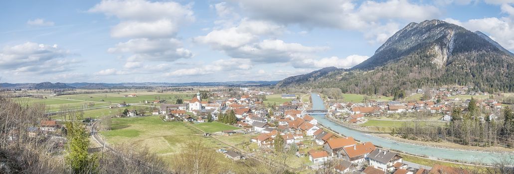 An image of a panoramic view to Eschenlohe Bavaria Germany