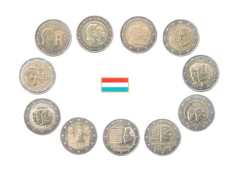 Set of commemorative coins of Luxembourg isolated on white