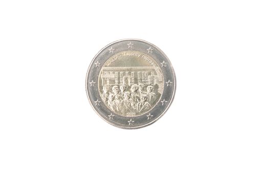 Commemorative 2 euro coin of Malta minted in 2012 isolated on white