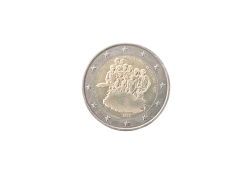 Commemorative 2 euro coin of Malta minted in 2013 isolated on white