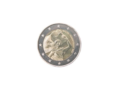 Commemorative coin of Malta minted in 2014 isolated on white