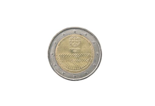 Commemorative coin of Portugal minted in 2008 isolated on white