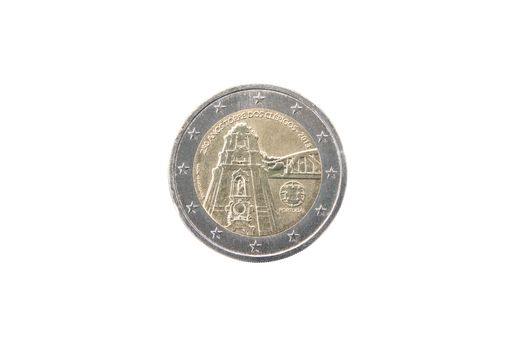 Commemorative coin of Portugal minted in 2013 isolated on white