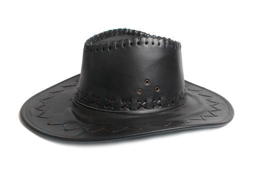 Black leather cowboy's hat isolated on white background