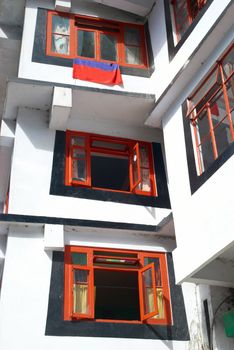 Colorful windows in the indian buddhistic monastery