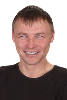 Handsome young man close up portrait on white background