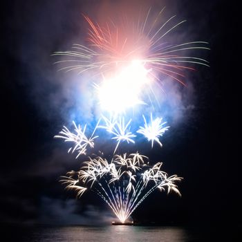 Colorful fireworks on the black sky background