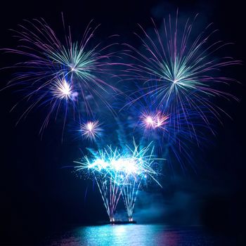 Colorful fireworks on the black sky background