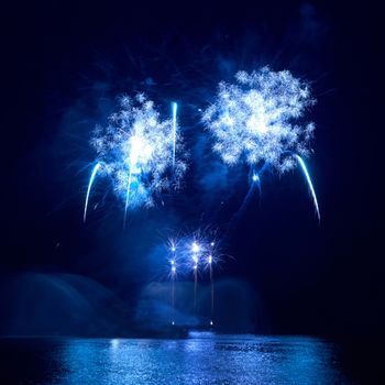 Colorful fireworks on the black sky background