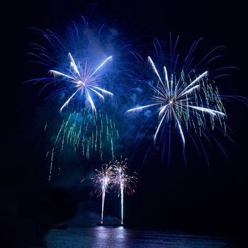 Colorful fireworks on the black sky background