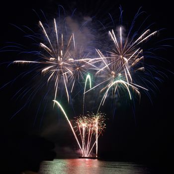 Colorful fireworks on the black sky background