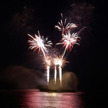 Colorful fireworks on the black sky background